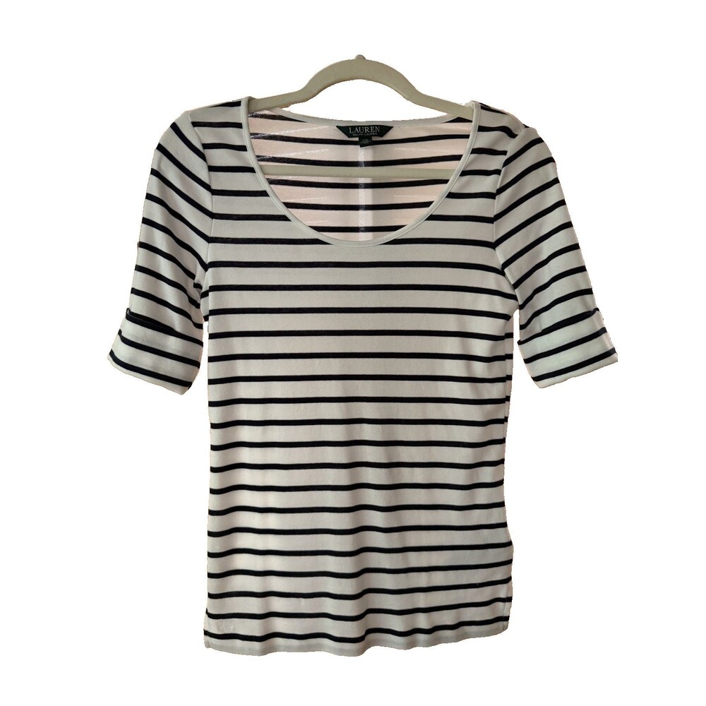 Ralph Lauren Women's S Cuffed Short Sleeved Shirt Horizontal Stripes